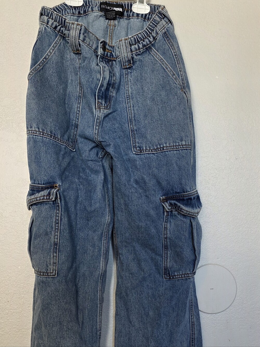 Fashion Nova Relaxed Blue Denim Cargo Jeans